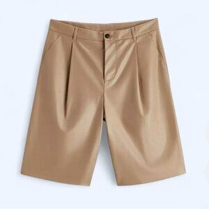 Zara Women's Beige vegan leather Bermuda Shorts